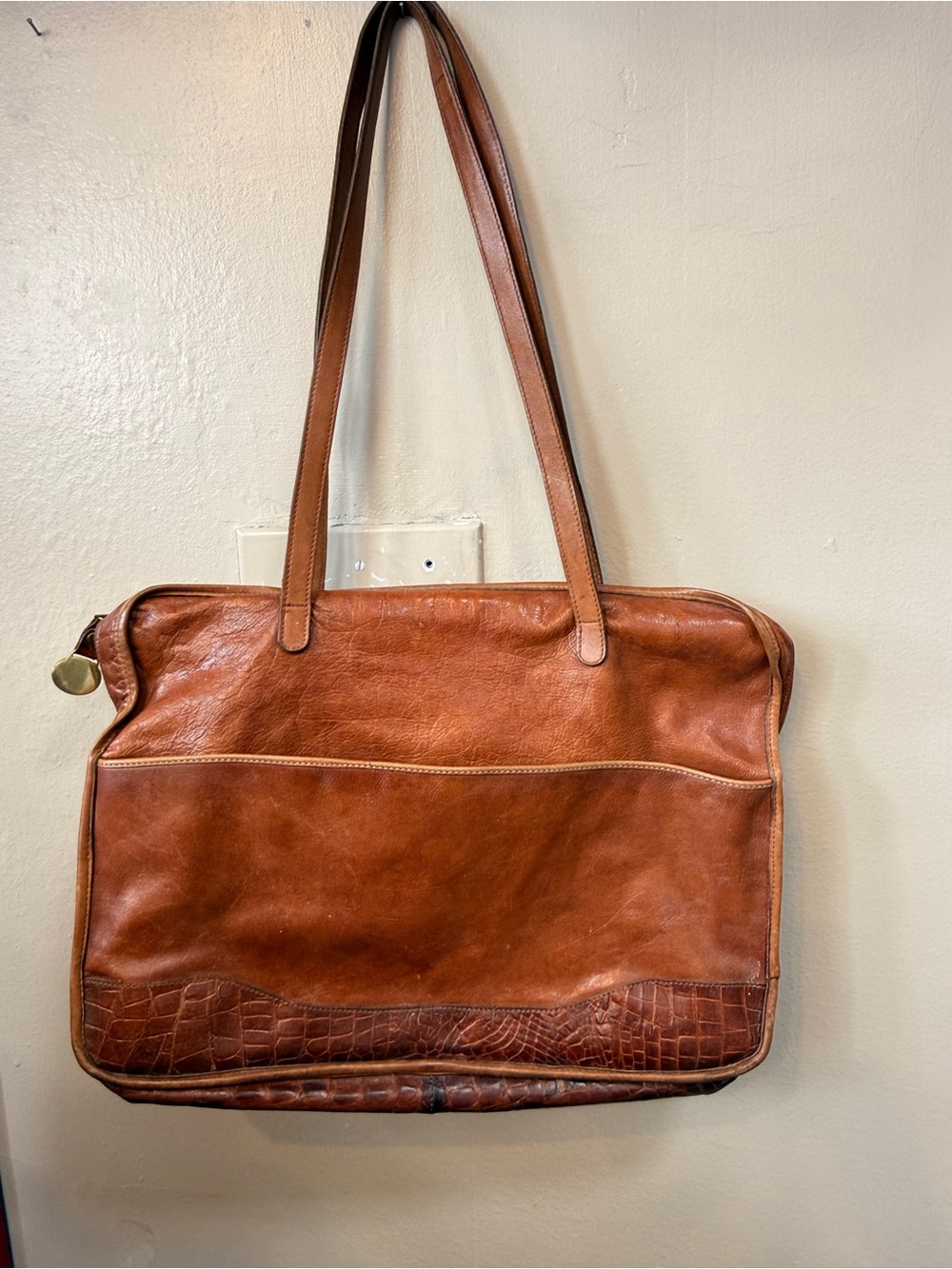 Vintage Brahmin Brown Leather Business Laptop Tote Croc Embossed 16”